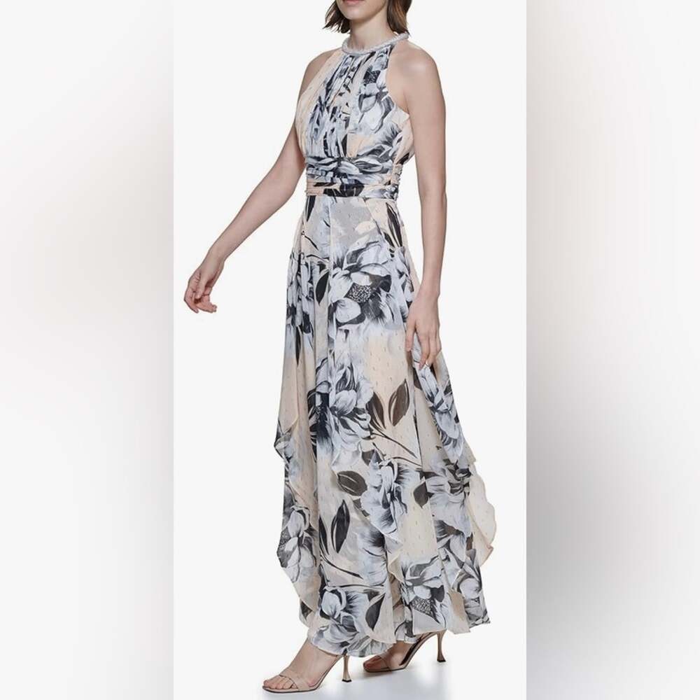 Calvin Klein Halter Neck Gown with Draped Front & Beading - size 2